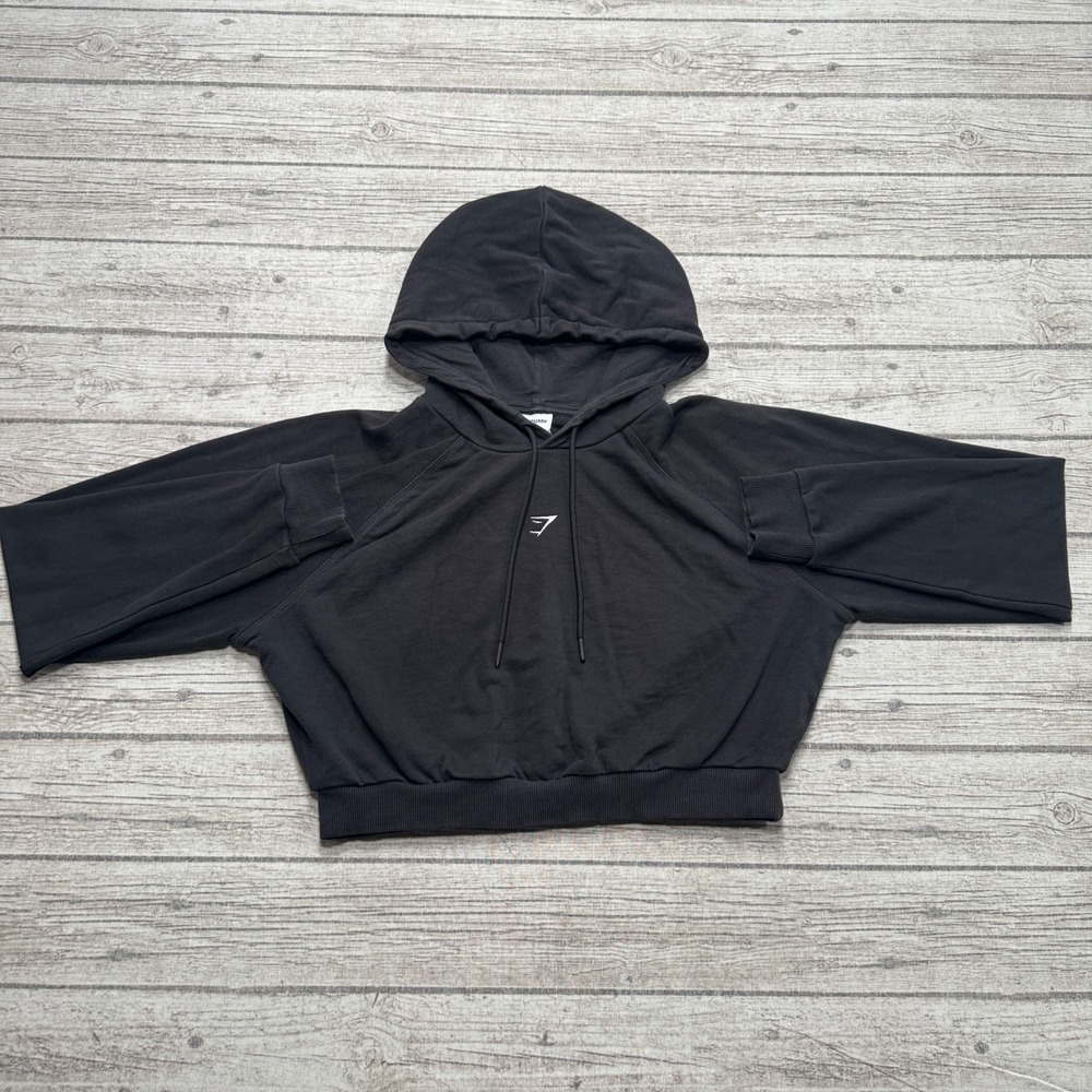 Gymshark Hoodie Women's Large Black Cropped Pullover Activewear Training Workout